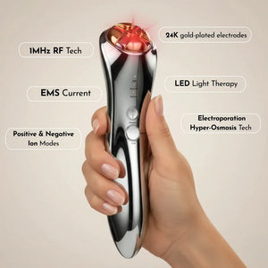 Pro Lift RF Ionic Skincare Booster Wand with gold electrodes and display