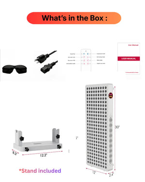 Aura Sweden Quantum500 best red light therapy panel with stand, 7 wavelengths.