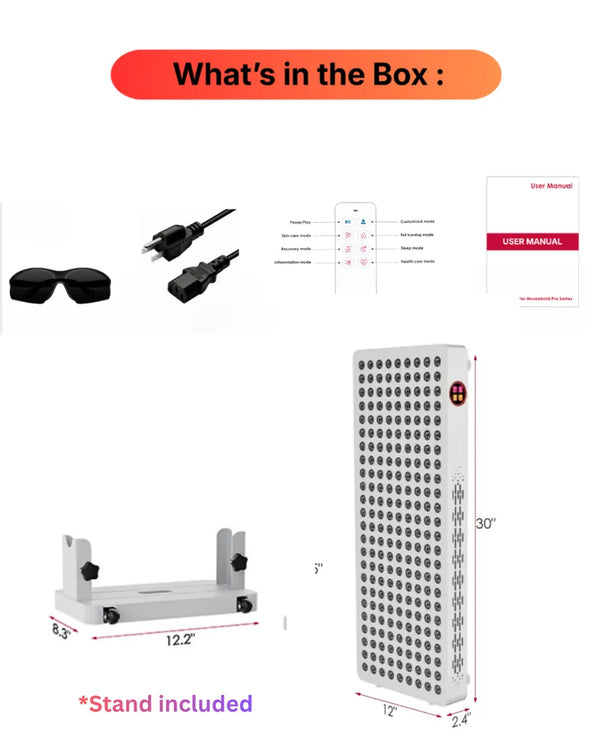 Aura Sweden Quantum500 best red light therapy panel with stand, 7 wavelengths.