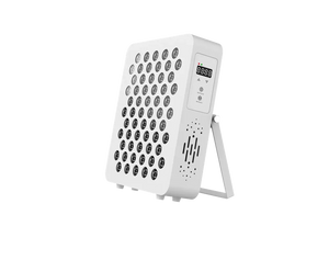 QuantumGlow portable red light therapy panel showing red and near-infrared LEDs.