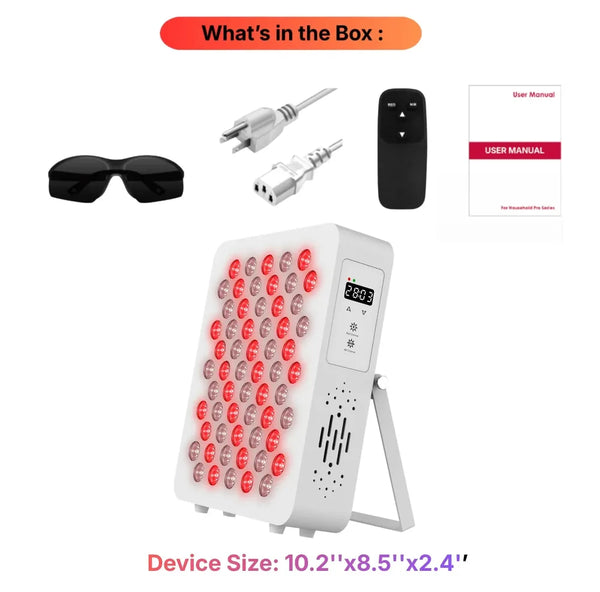 QuantumGlow red light therapy panel with red and near-infrared LEDs in box
