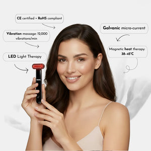 5-in-1 LED Beauty Wand with red, blue, purple light, micro-current, heat, and vibration