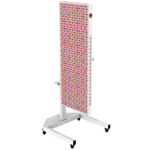 Aura Sweden QuantumLumina full-body red light therapy panel with electric stand.